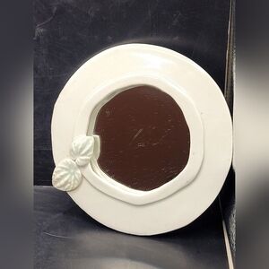 Vintage Handmade Ceramic Framed Mirror White Floral 6” Round Wall Decor